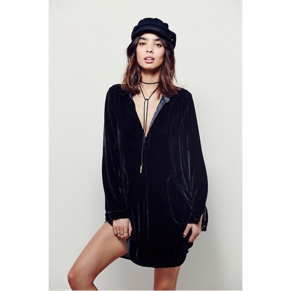 FP x CP Shades Velvet Shirt Dress Tunic